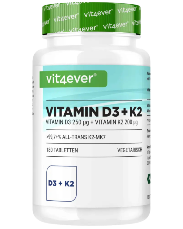 Vitamin D3 10 000 IE + vitamin K2 200 mcg - 180 tabletter